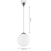 Lampadario Sospensione Moderno Vetro Sfera 50cm Design E27 Bianco Opaco Cromo