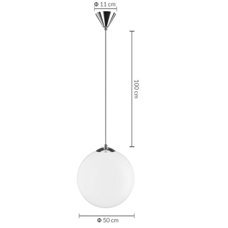 Lampadario Sospensione Moderno Vetro Sfera 50cm Design E27 Bianco Opaco Cromo