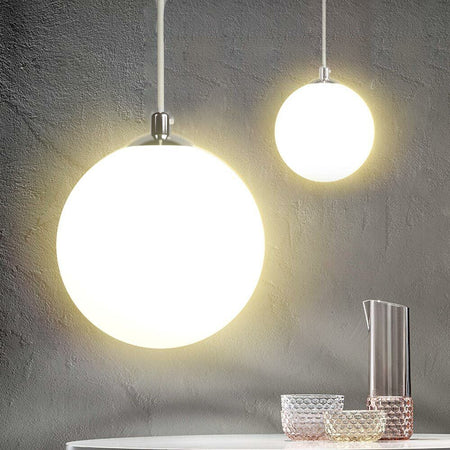 Lampadario Sospensione Moderno Vetro Sfera 50cm Design E27 Bianco Opaco Cromo