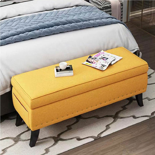 Pouf Contenitore Grande in Lino con Seduta Morbida Panca Salvaspazio 80x45x40cm Ocra