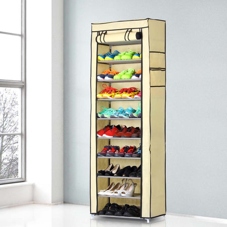 Armadietto Scarpiera Salvaspazio fino a 30 Paia Scaffale Metallo TNT Beige H175cm