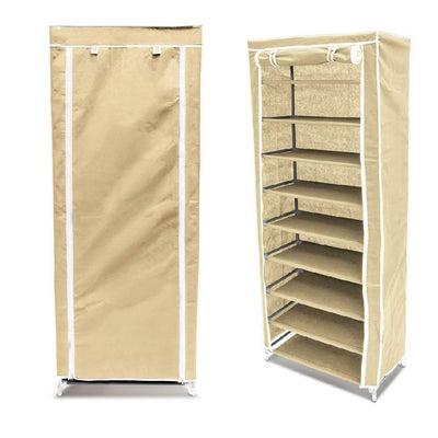 Scarpiera Salvaspazio 10Ripiani 36Paia Struttura Metallo Tessuto TNT 60x30 H150cm Beige