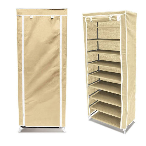 Scarpiera Salvaspazio 10Ripiani 36Paia Struttura Metallo Tessuto TNT 60x30 H150cm Beige