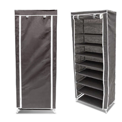 Scarpiera Salvaspazio 10Ripiani 36Paia Struttura Metallo Tessuto TNT 60x30 H150cm Grigio