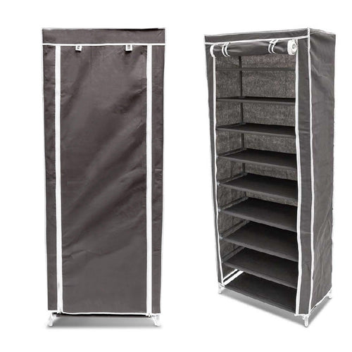 Scarpiera Salvaspazio 10Ripiani 36Paia Struttura Metallo Tessuto TNT 60x30 H150cm Grigio