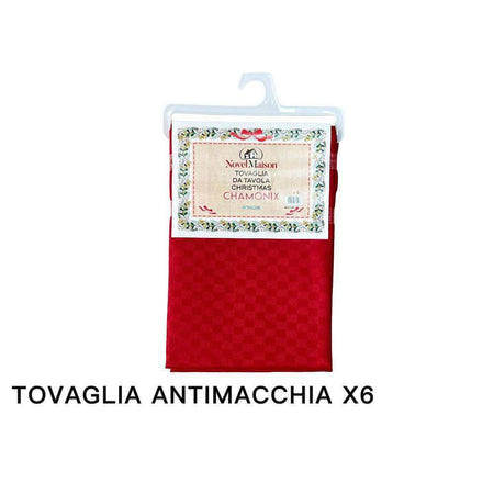 Tovaglia Natalizia Antimacchia Impermeabile Christmas Tessuto Rosso 6 Posti