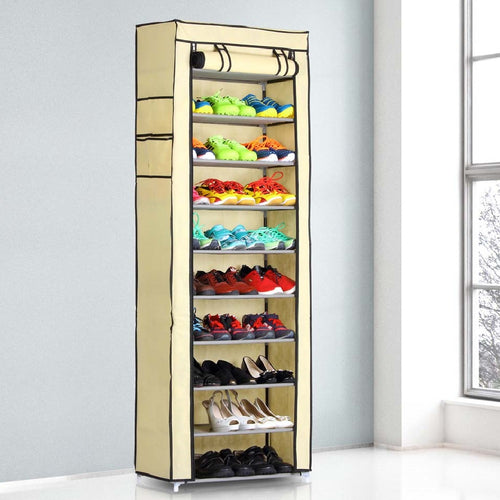 Armadietto Scarpiera Salvaspazio fino a 30 Paia Scaffale Metallo TNT Beige H175cm