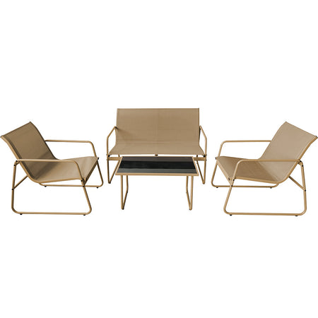 Salotto da Giardino con 2 Sedie Divano e Tavolino Acciaio Resistente Esterno Beige