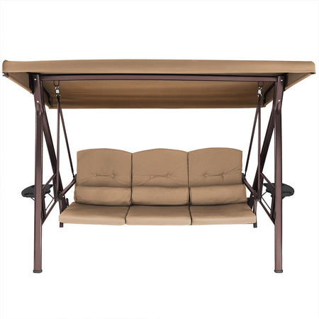 Dondolo Giardino 3Posti con Parasole Cuscini Vassoi Pieghevoli Struttura Robusta