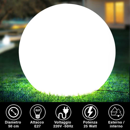 Lampada Sfera Giardino 50cm Luce Esterno Bianco attacco E27 Decorazione Esterno