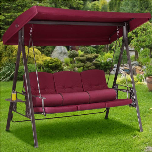 Dondolo Giardino 3Posti con Parasole Cuscini Vassoi Pieghevoli Struttura Robusta