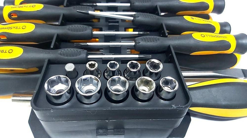 Kit Set Da 44 Pezzi Cacciaviti Torx Esagonali Punte Inserti Bussola