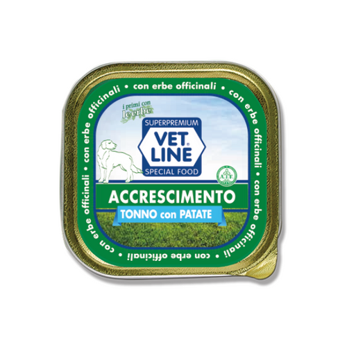 Vet Line mangime umido linea Accrescimento tonno e patate 150 gr