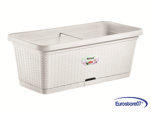 VASO FIORIERA NATURAL BIANCA CON RISERVA D'ACQUA CM. 80 CON 4 RUOTE