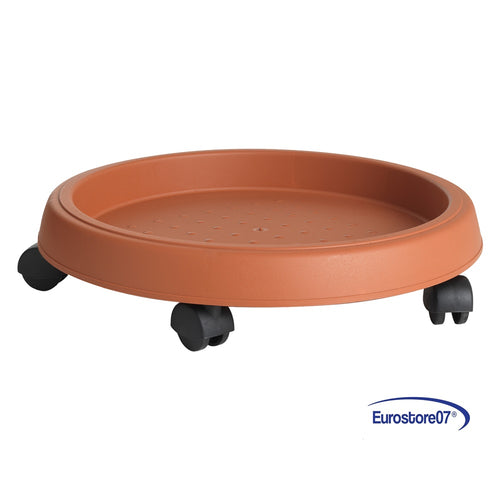 SOTTOVASO CIRCOLARE CON RUOTE Ø 30 cm Colore terracotta.