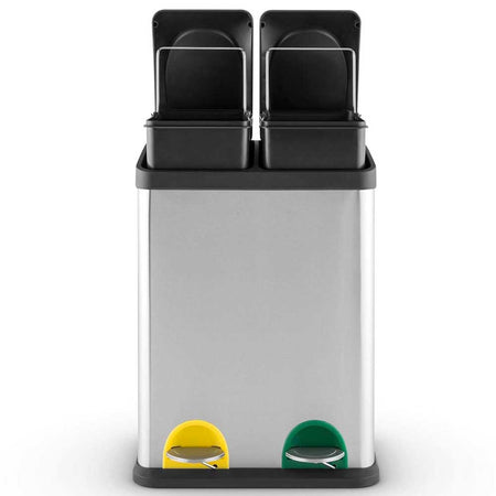 Pattumiera Raccolta Differenziata Acciaio 30LT 2 Scomparti con Pedale Silver Nero