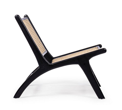 Poltrona "Mabel" struttura in legno teak seduta e schienale con intreccio in rattan per interno