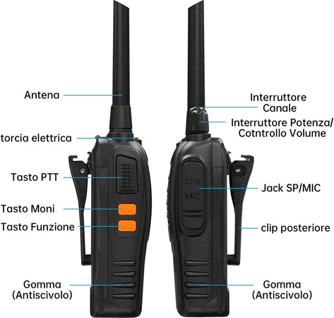 Coppia Ricetrasmittente Walkie Talkie Portatile 16 Canali 3.7 V 400 - 470 Mhz