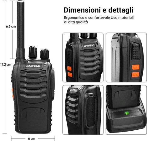 Coppia Ricetrasmittente Walkie Talkie Portatile 16 Canali 3.7 V 400 - 470 Mhz