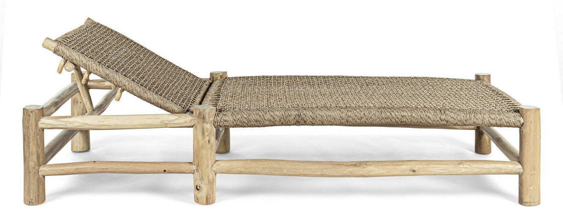 Lettino "Lampok" con struttura in rami di teak con intreccio in fibra sintetica