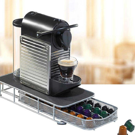 Contenitore Cassetto Porta Capsule Caffè Metallo Estraibile Silver 40 Cialde