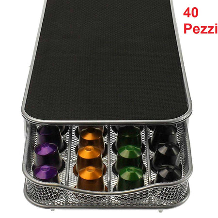 Contenitore Cassetto Porta Capsule Caffè Metallo Estraibile Silver 40 Cialde