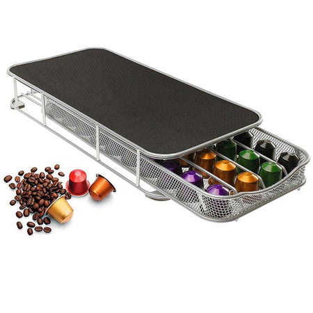 Contenitore Cassetto Porta Capsule Caffè Metallo Estraibile Silver 40 Cialde