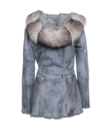 Sofia - Giacca Donna Azzurra in vera pelliccia