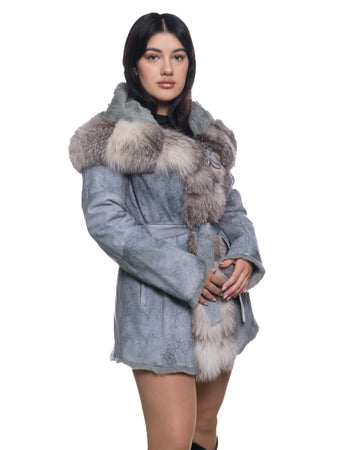 Sofia - Giacca Donna Azzurra in vera pelliccia