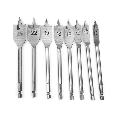 Kit 8 Mecchie Per Legno Punte Piatte Paletta Punta Attacco Da Trapano 1/4