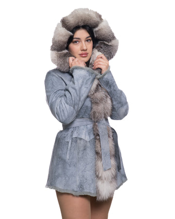 Sofia - Giacca Donna Azzurra in vera pelliccia