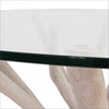 Tavolo C-V Sahel, con gambe in rami di teak, piano in vetro temperato, stile moderno