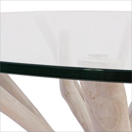Tavolo "C-V Sahel", con gambe in rami di teak, piano in vetro temperato, stile moderno