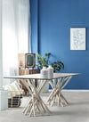 Tavolo C-V Sahel, con gambe in rami di teak, piano in vetro temperato, stile moderno