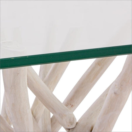 Tavolo "C-V Sahel", con gambe in rami di teak, piano in vetro temperato, stile moderno