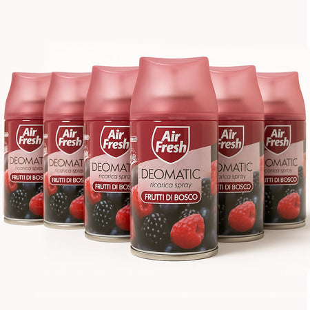 AIR FRESH Deomatic 6 x 250 ml Ricarica Spray Profumatore Ambiente Fiori di Bosco