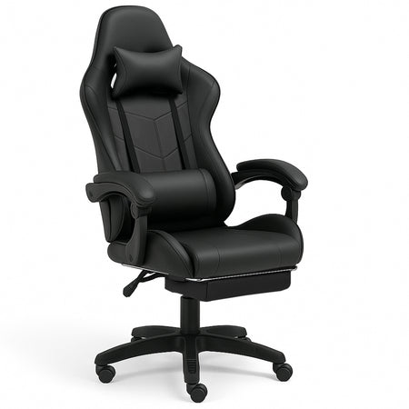 Sedia Gaming Ergonomica Reclinabile in Ecopelle con Poggiapiedi e Cuscini Lombari
