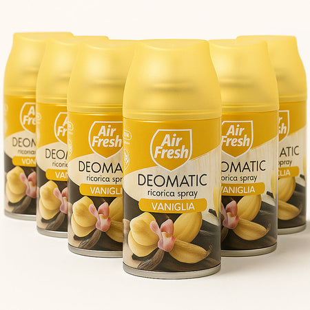 Air Fresh Deomatic Ricariche Profumatore Ambiente 6x250ml Spray Vaniglia Antiodore