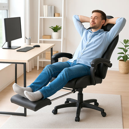 Sedia Gaming Ergonomica Reclinabile in Ecopelle con Poggiapiedi e Cuscini Lombari
