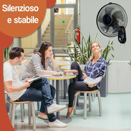 Ventilatore da Muro 36cm 3 Velocità 65W Oscillante Parete Salvaspazio Silenzioso