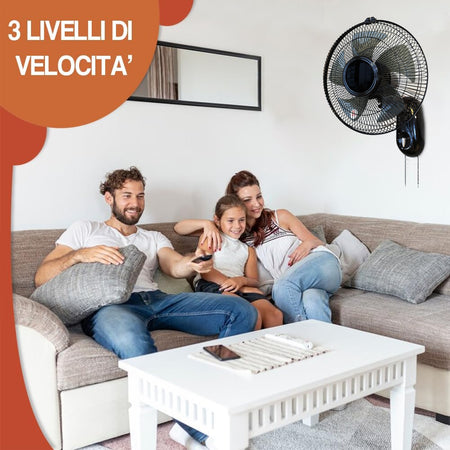 Ventilatore da Muro 36cm 3 Velocità 65W Oscillante Parete Salvaspazio Silenzioso