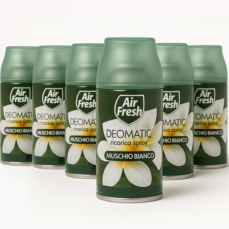 Air Fresh Deomatic Ricariche Profumatore Ambiente 6x250ml Spray Muschio Bianco Antiodore