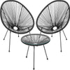 Set Patio in Polyrattan con 2Sedie Tavolino per Giardino Interno Esterno Moderno Nero
