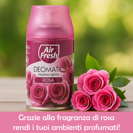 Air Fresh Deomatic Ricariche Profumatore Ambiente 6x250ml Spray Rosa Antiodore