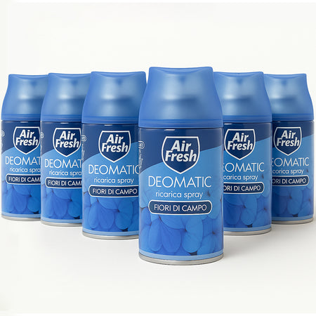 Air Fresh Deomatic Ricariche Profumatore Ambiente 6x250ml Spray Fiori di Campo Antiodore