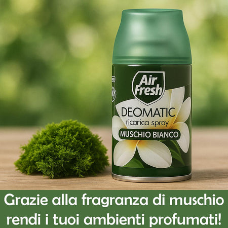 Air Fresh Deomatic Ricariche Profumatore Ambiente 6x250ml Spray Muschio Bianco Antiodore