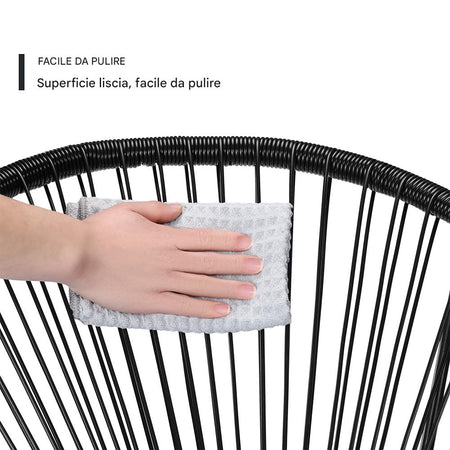 Set Patio in Polyrattan con 2Sedie Tavolino per Giardino Interno Esterno Moderno Nero