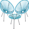 Set Patio in Polyrattan con 2Sedie Tavolino per Giardino Interno Esterno Moderno Azzurro