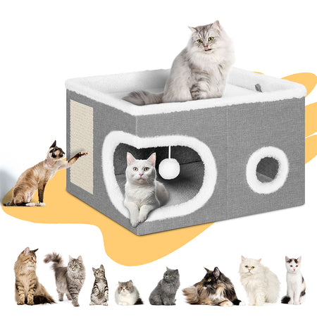 Cuccia per Gatti Tiragraffi Casetta Animale 58x42x33 cm Cuscino e Base Antiscivolo