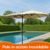 Ombrellone Doppio da Giardino 4.45x2.7m Manovella Copertura Beige UV Acciaio